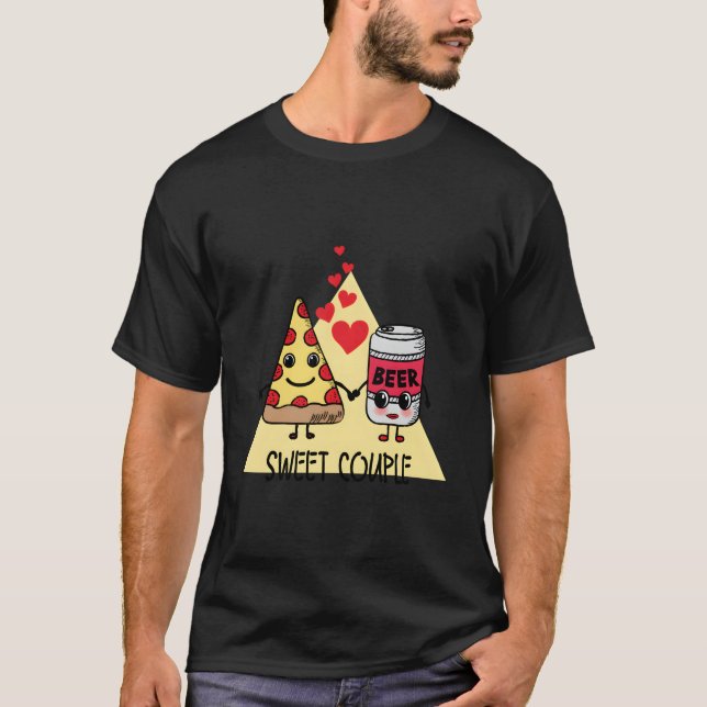 Söt Pizza Och Öl T Shirt (Framsida)