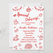 Söt Pizza Specialleverans Doodle Baby Shower