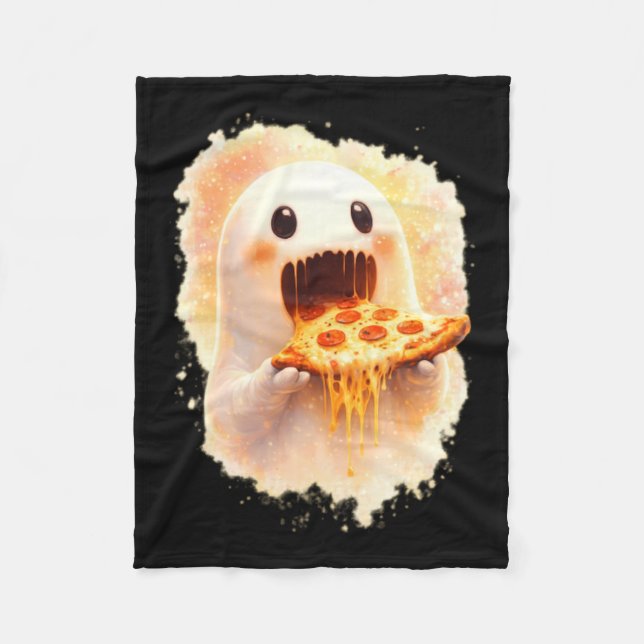 Söt Pizza Spöke Äter Pizza Rolig Halloween Mat Fleecefilt (Framsidan)