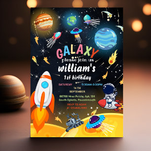 Söt Planet Alien Stars Space galaxy 1st Birthday Inbjudningar