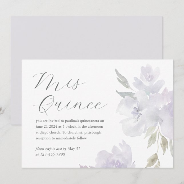 Söt Plum Blommigt 15 år Birthday Quinceañera Inbjudningar (Fram/baksida)