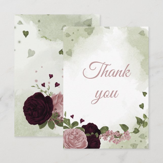 söt plumburgare och rosa blommor tack kort (Fram/baksida)