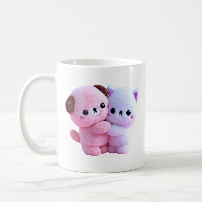 Söt Plyschvalp Och Kattvänner Kaffemugg (Vänster)