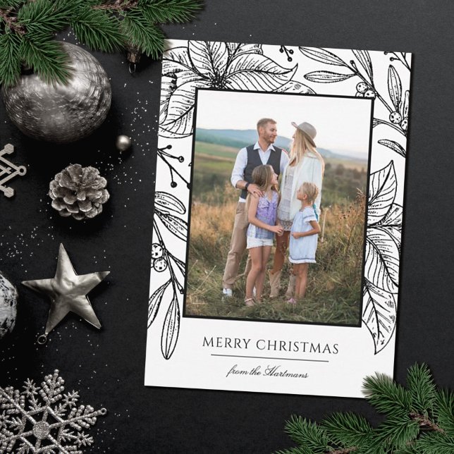 Söt Poinsettia Blommigt Ram | Lodrät Photo Julkort (Skapare uppladdad)