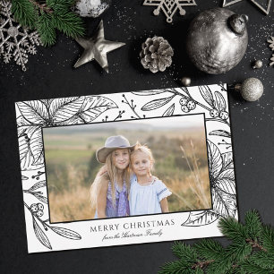 Söt Poinsettia Blommigt Ram   Vågrät Photo Julkort