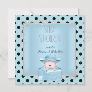 Söt pojke baby shower blå vit svart inbjudningar