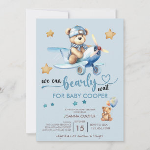Söt pojke baby shower Nallebjörn Inbjudningar