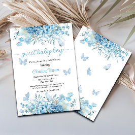 Söt Pojke Blue Blommigt Baby Shower-inbjudan Inbjudningar