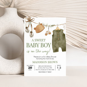 Söt Pojke Boho Clothes Baby Shower Inbjudningar