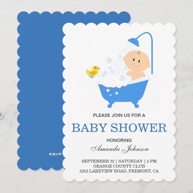Söt pojke bubbelbad baby shower inbjudan (Fram/baksida)