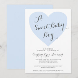 Söt Pojke Cute Pastel Blue Heart Baby Shower Inbjudningar