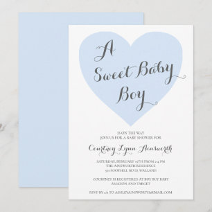 Söt Pojke Cute Pastel Blue Heart Baby Shower Inbjudningar
