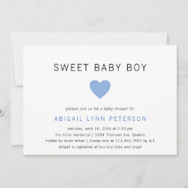 Söt Pojke Cute Pastel Blue Heart Baby Shower Inbjudningar