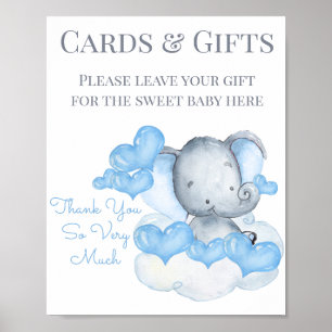 Söt pojke elefant baby shower presentbord skylt