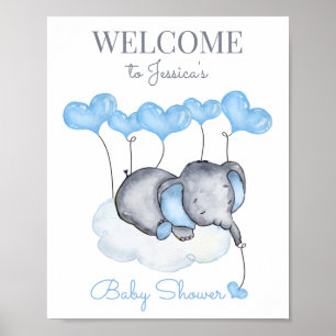 Söt pojke elefant baby shower välkomstskylt poster