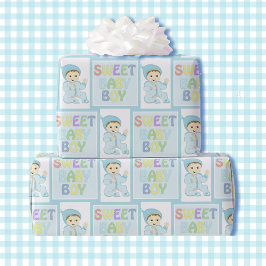 Söt Pojke i Blue Baby Shower Cute Pastel Presentpapper