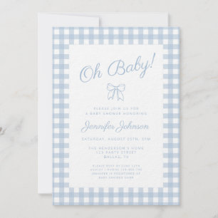 Söt pojke med blå rosett baby shower inbjudningar
