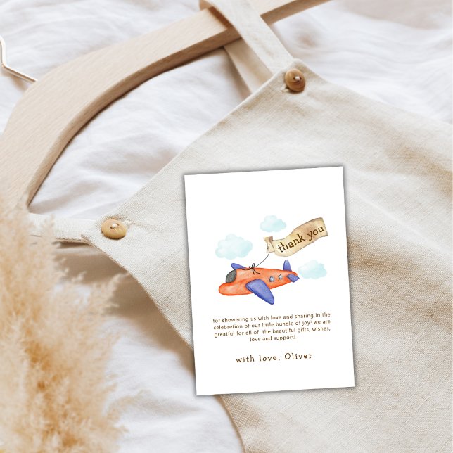 Söt pojke minimal aviator flygplan baby shower  tack kort (Cute Boy Minimal Aviator Airplane Baby Shower Thank You Card)
