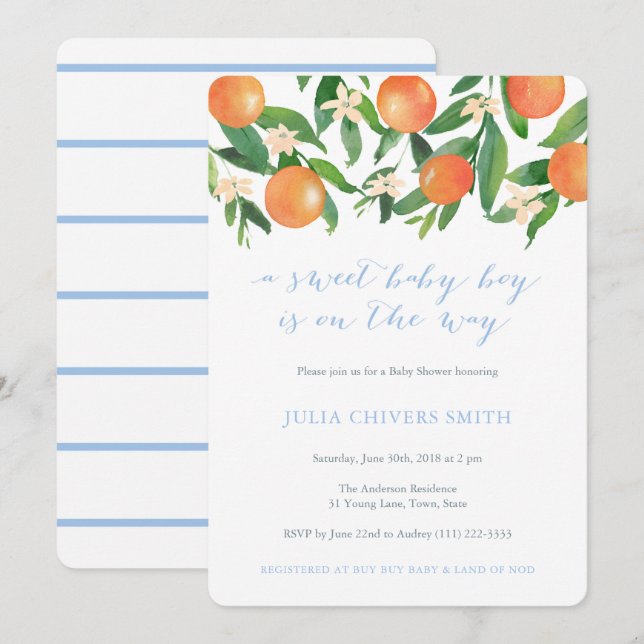 Söt Pojke på hur citron Baby Shower Inbjudningar (Fram/baksida)