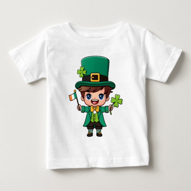 Söt pojke Saint Patrick dräkt håller Lucky T Shirt (Framsida)