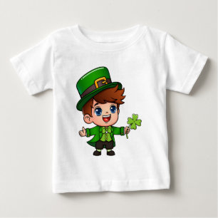 Söt pojke Saint Patrick dräkt håller Lucky T Shirt