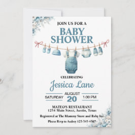 Söt pojkklädstreck baby shower inbjudan
