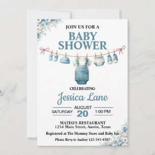 Söt pojkklädstreck baby shower inbjudan