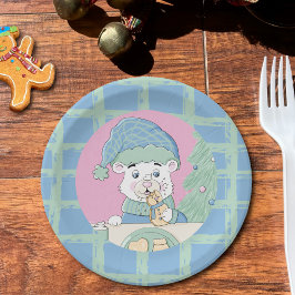 Söt Polar Bear Eating Cookie Papper Plate