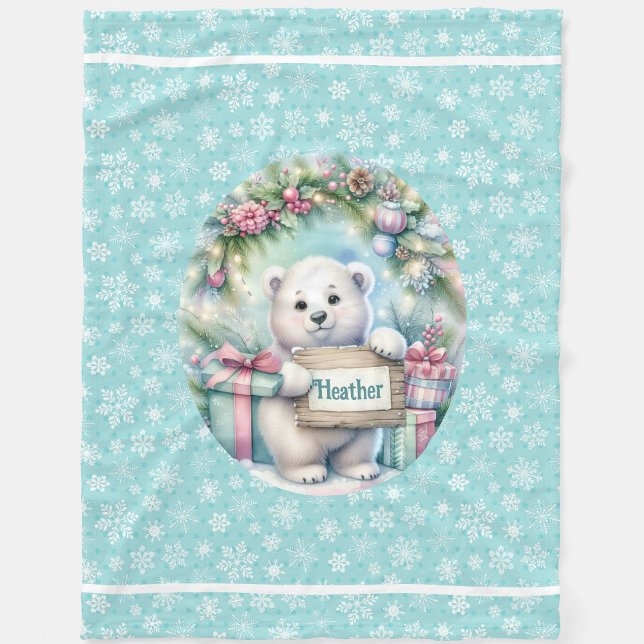 Söt Polar Bear Personalize Namn jul Baby Fleecefilt (Skapare uppladdad)