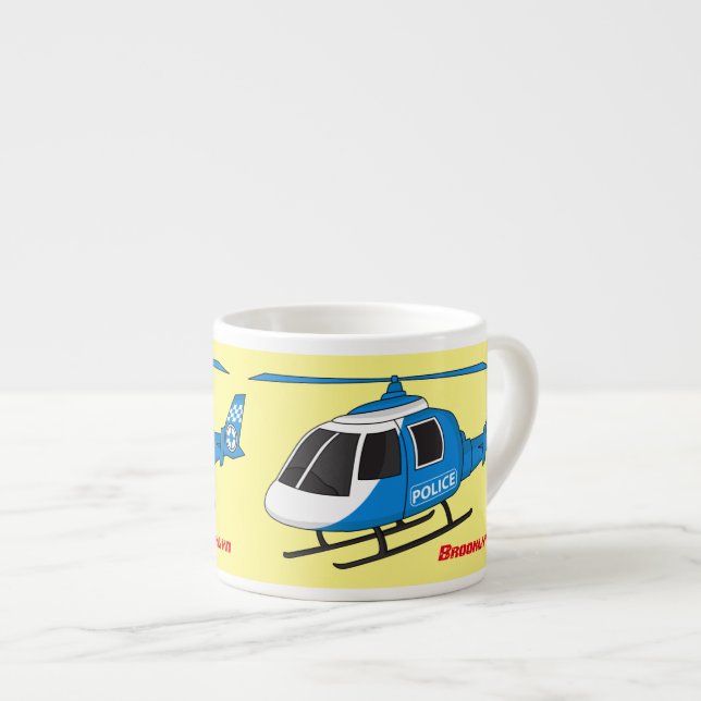 Söt polis helikopter chopper tecknad serie espressomugg (Framsida höger)