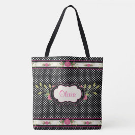 Söt Polka dots och Rosa ros Tote Bag Tygkasse