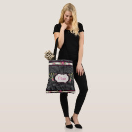 Söt Polka dots och Rosa ros Tote Bag Tygkasse