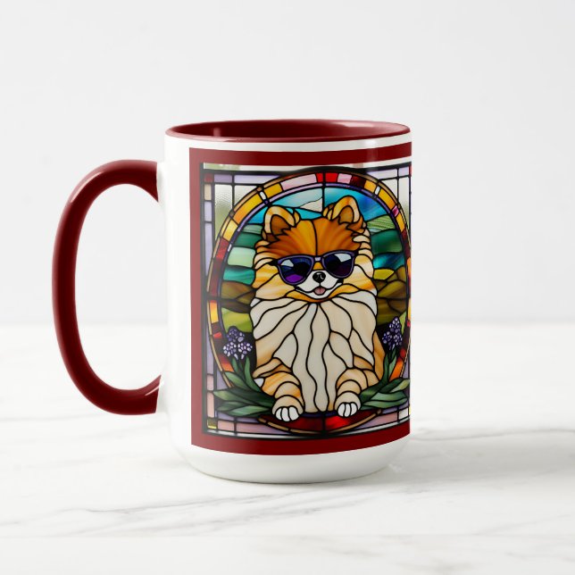 Söt Pomeranian-glasmålning kaffemugg (Vänster)