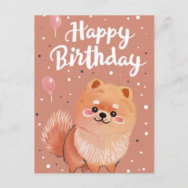 Söt Pomeranian Grattis på födelsedagen  Vykort (Framsida)