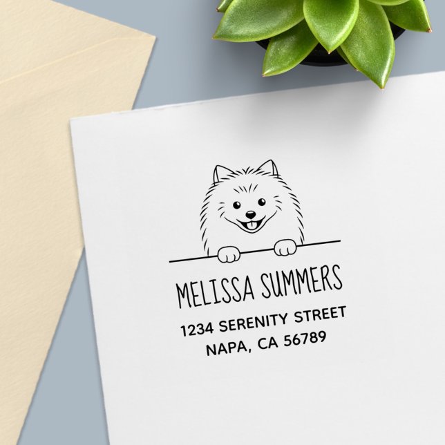 Söt Pomeranian Hund Adress Självfärgande Stämpel (Skapare uppladdad)