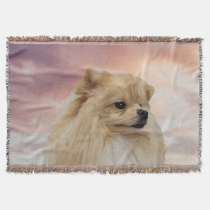 Söt Pomeranian Hund Vattenfärg Oljemålning Mysfilt