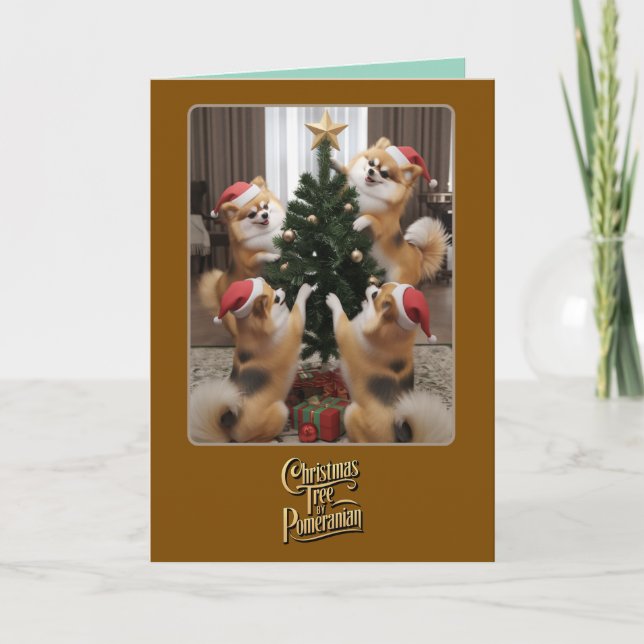 Söt pomeranian julgran kort (Framsida)