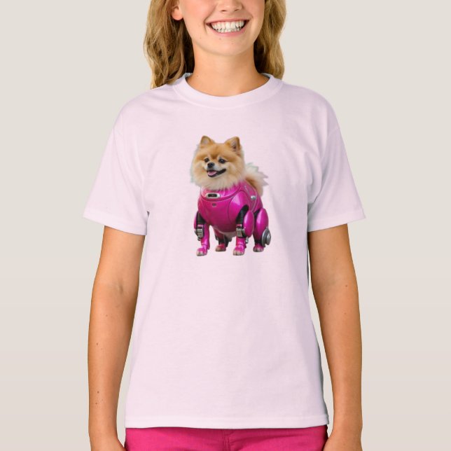 Söt Pomeranian Robot Barn T-Shirt (Framsida)