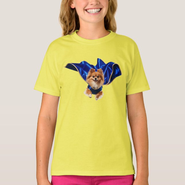 Söt Pomeranian Superhjälte Barn T-Shirt (Framsida)