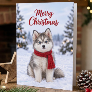Söt Pomsky-valp Hundälskare Snöig jul Kort