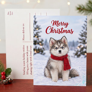 Söt Pomsky-valp Husky Hundälskare God Jul Helg Vykort
