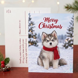 Söt Pomsky-valp Husky Hundälskare God Jul Helg Vykort