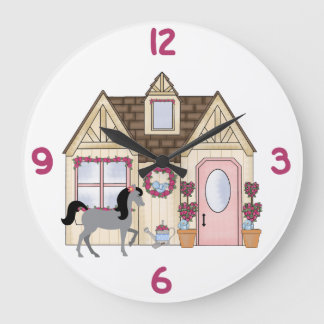 Söt Ponies House Horse Clock Stor Klocka