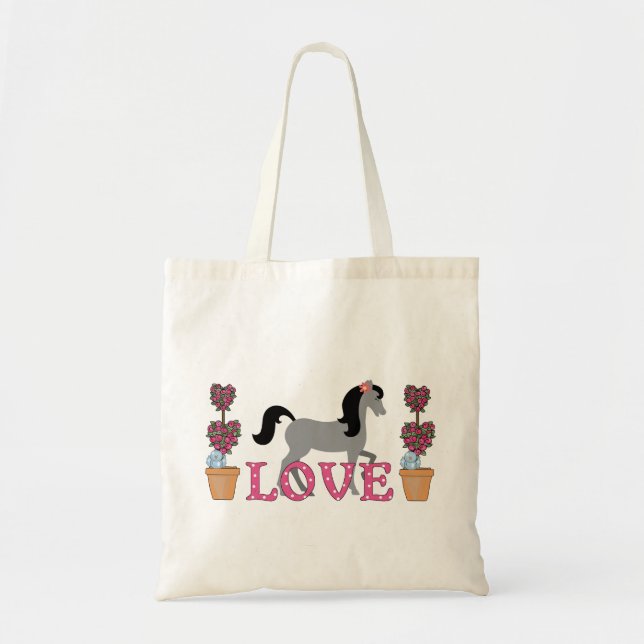 Söt Ponies Kärlek Horse Tote Bag Tygkasse (Framsidan)