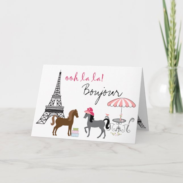 Söt Ponies Paris-hälsningskort Kort (Framsida)