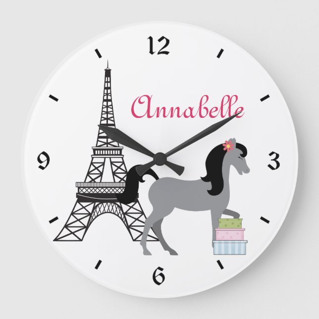 Söt Ponies Paris Horse Clock Stor Klocka (Framsida)