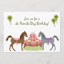 Söt Ponies St patrick's day Birthday-inbjudan