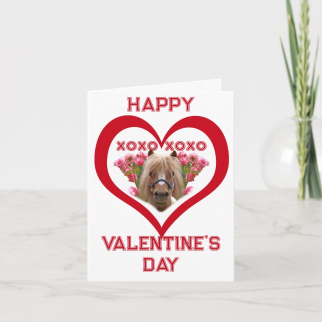 Söt ponny i röda Alla hjärtans dag-kort för barn Anteckningskort (Framsida)