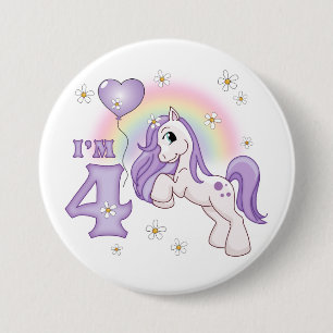 Söt Pony 4e födelsedagen Knapp