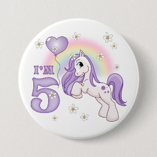 Söt Pony 5:e födelsedagen Knapp